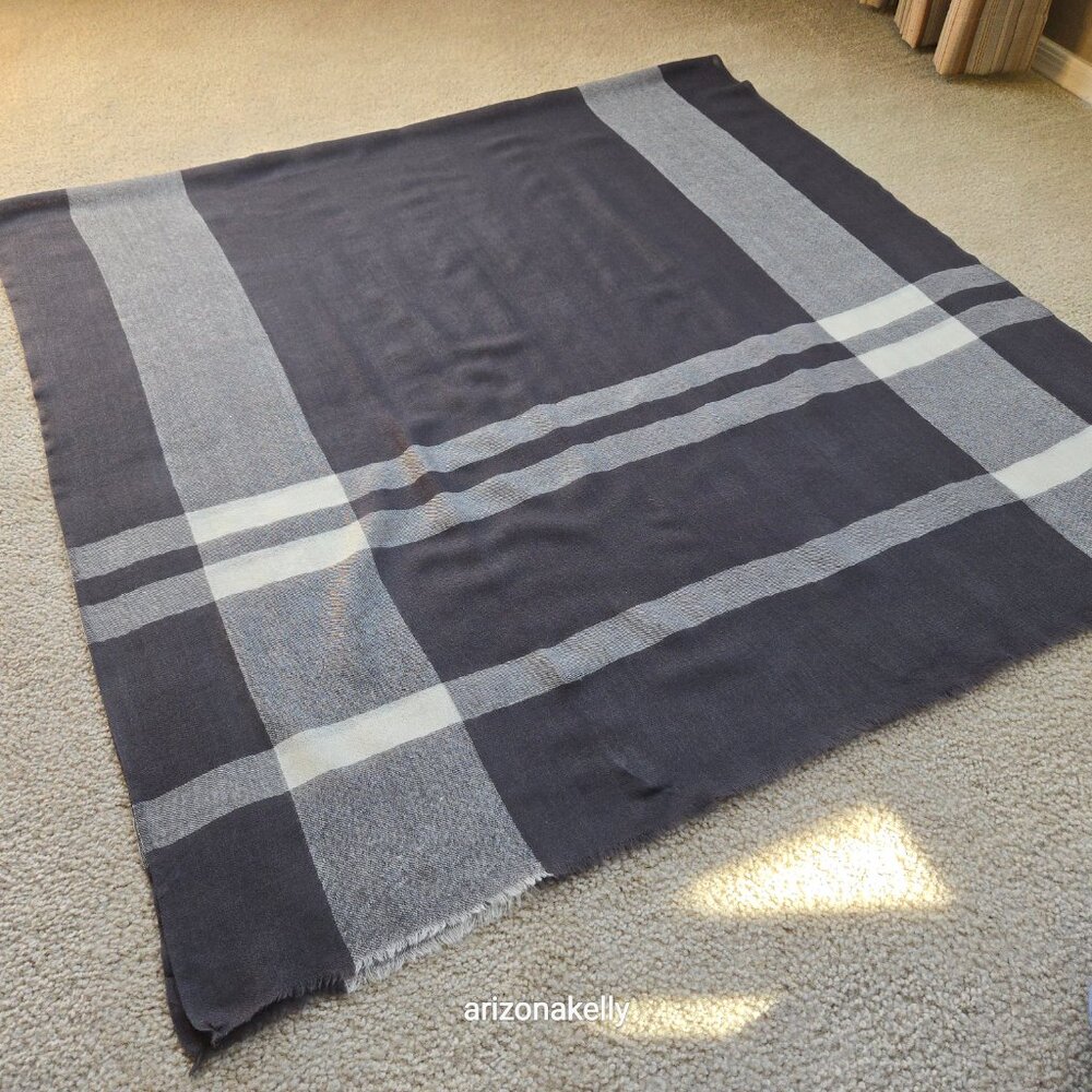 NWOT Beck Sondergaard Wool Scarf Grey Plaid - Picture 6 of 10